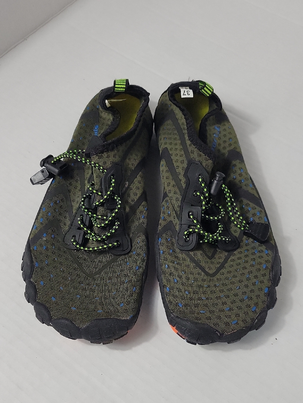 Olive Green Minimalist Water Shoes with Neon Accents